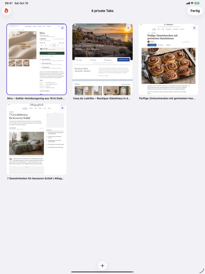 Sporløs auf dem iPad: Private Tabs, so viele du willst