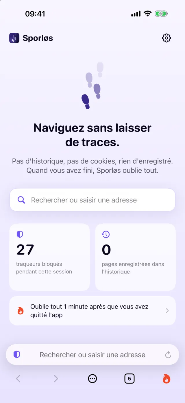 Sporløs sur iPhone: Un départ propre, avec les traqueurs déjà bloqués